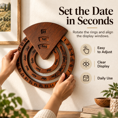 🗓️ Wooden Perpetual Wall Calendar – Set the Date, Enjoy It Year After Year