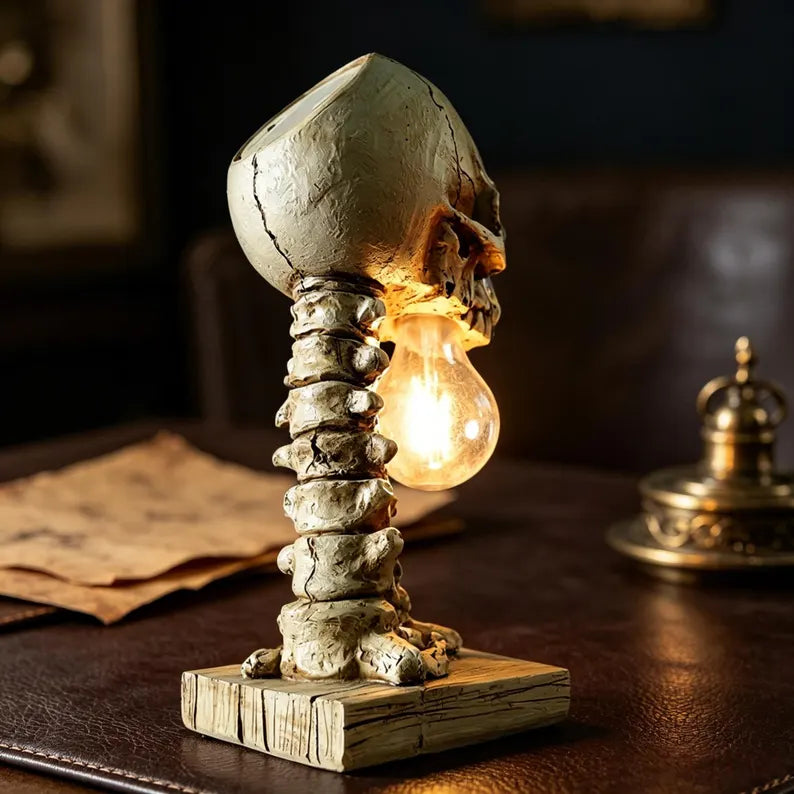 Gothic Skull Spine Resin Lamp, Realistic Macabre Night Light, Halloween Decor