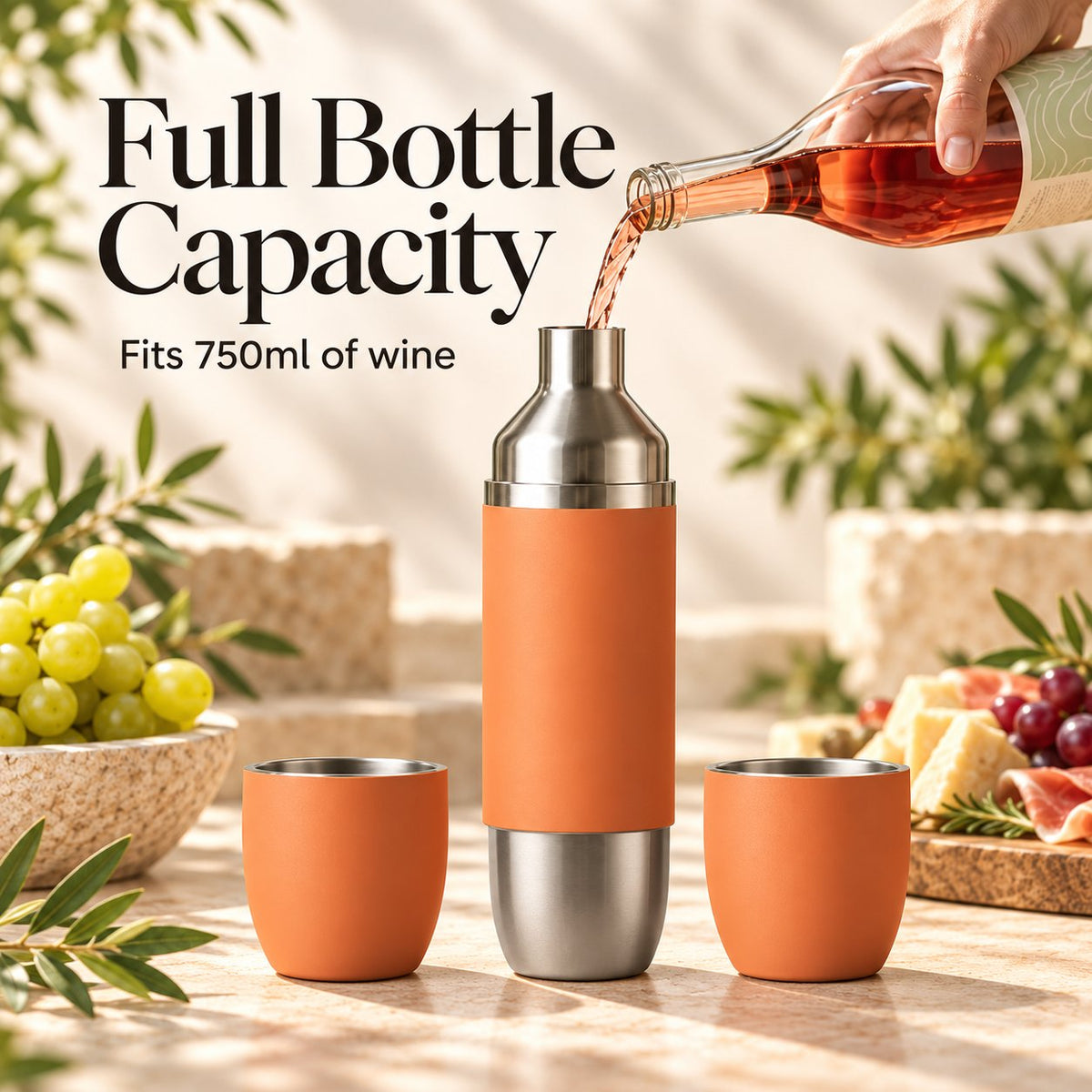 🍷✨All-in-One Insulated Wine Flask & 2 Magnetic Tumblers – 750ml Portable Set