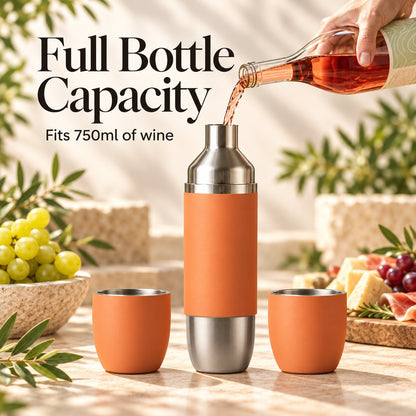 🍷✨All-in-One Insulated Wine Flask & 2 Magnetic Tumblers – 750ml Portable Set