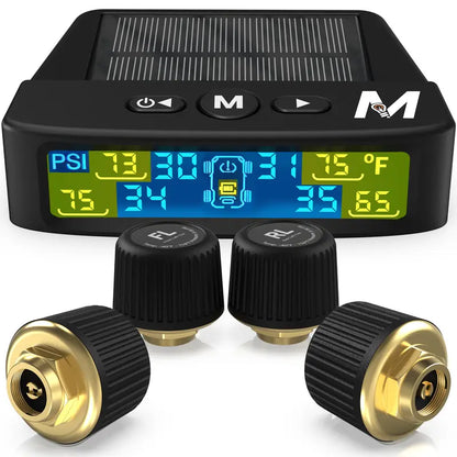 🚐 Trailer Tire Pressure Monitoring System with 4 Sensors | Solar & USB Rechargeable RV TPMS
