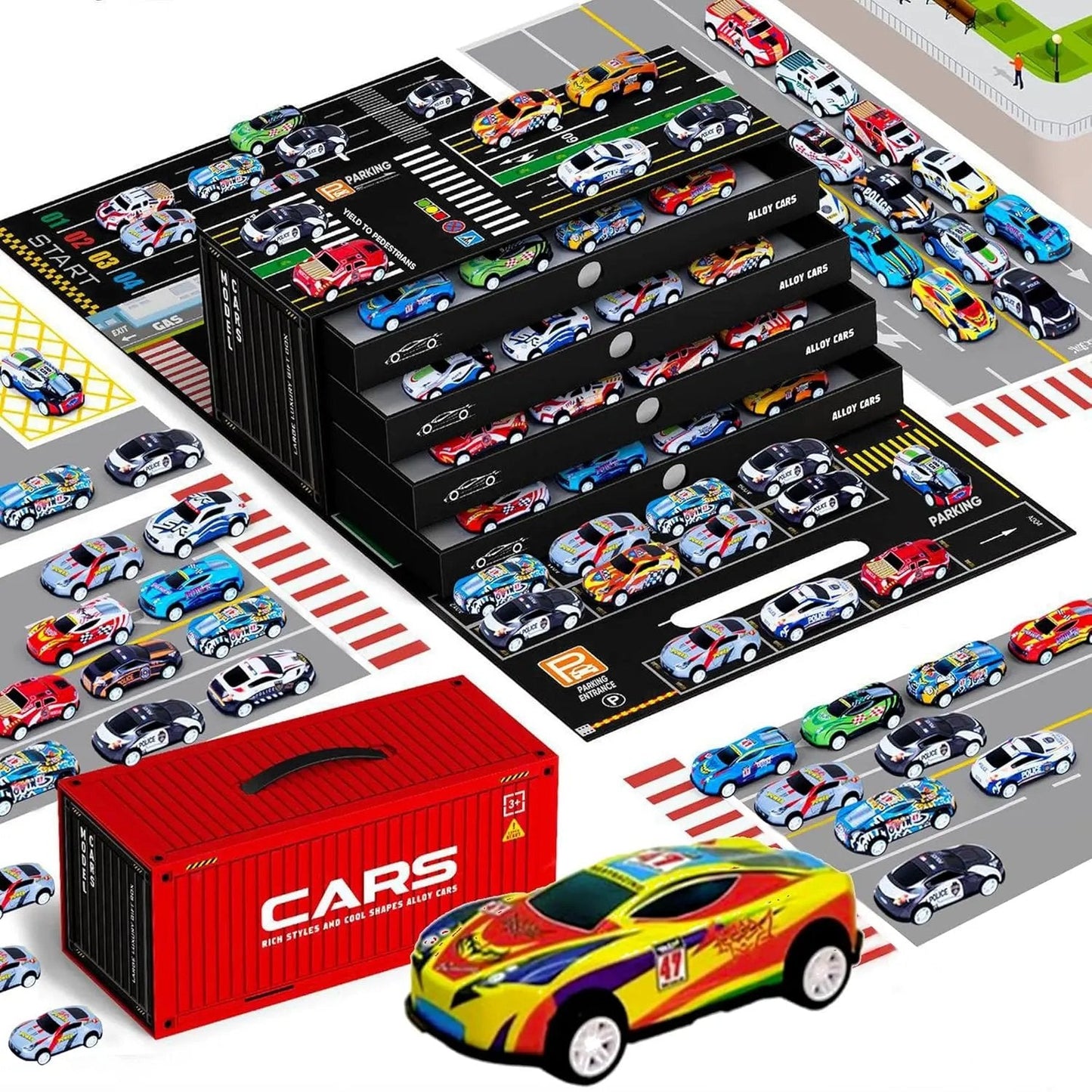 48pcs Pull-Back Toy Cars Set, Mini Alloy Racing Cars with Track Gift Box for Kids