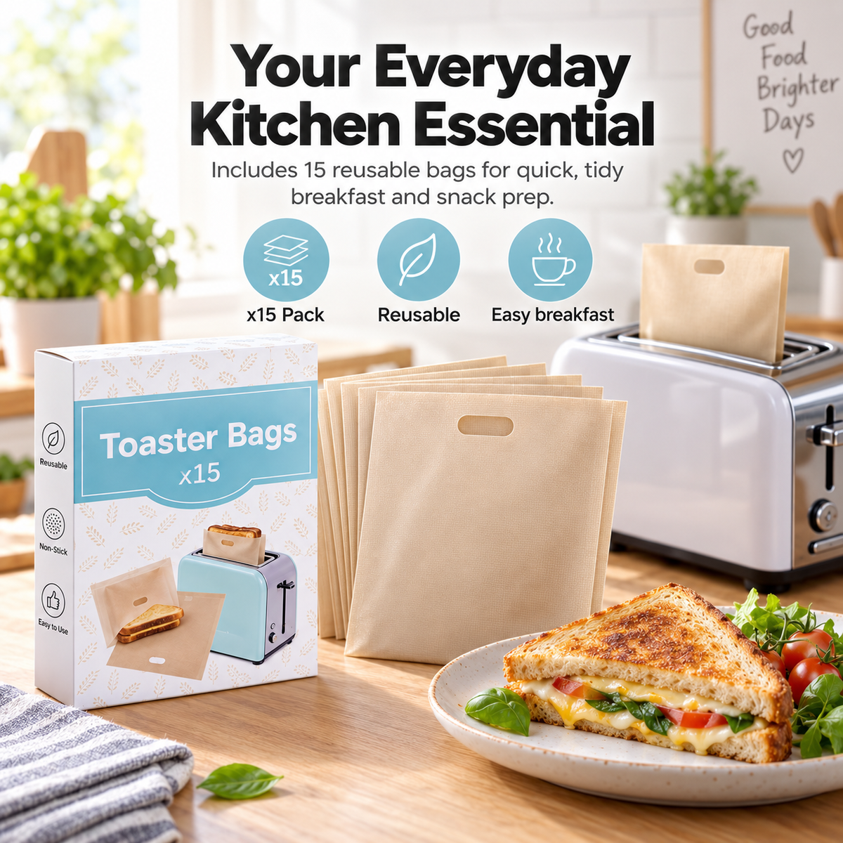 🥪15-Pack Reusable Non-Stick Toaster Bags – Mess-Free Grilled Sandwiches