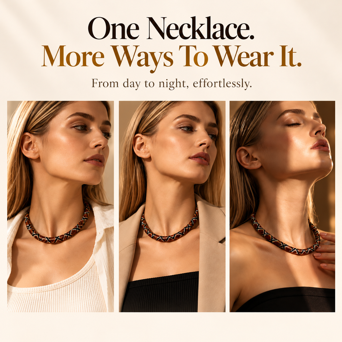 🐍 Snake-Print Statement Collar Necklace | Bold Textured Choker, Gold-Tone Adjustable Chain & Day-to-Night Style 💛