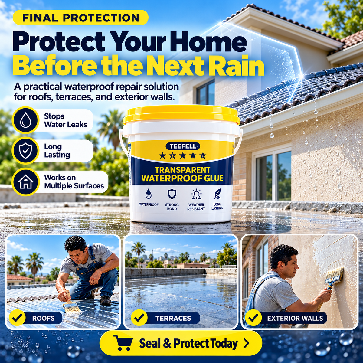 💧Transparent Waterproof Repair Coating – Brush-On Roof, Concrete & Wall Seal
