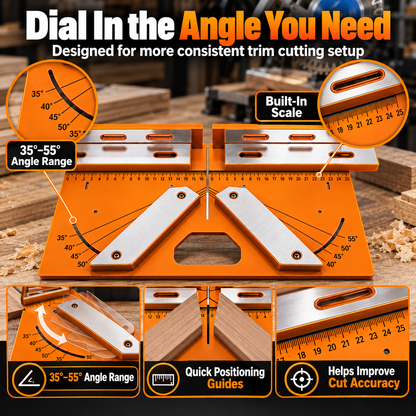 🛠️ Precision Miter Trim Cutting Jig | Adjustable 35°–55° Angles, Built-In Measuring Scale & Faster, Cleaner Trim Cuts 📐