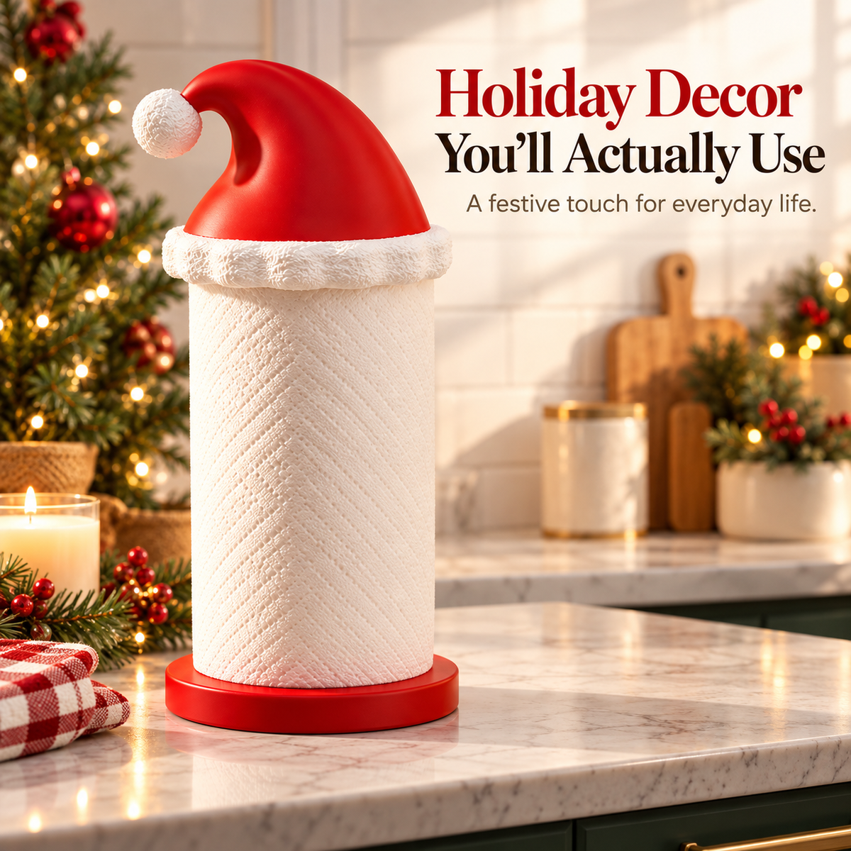 🎅🎃 Festive Holiday Paper Towel Holder 🎄✨ Cute Santa Hat & Pumpkin Design 🏡🍂 Kitchen Countertop Decor 🎁 Perfect Holiday Gift