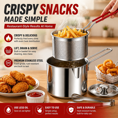 1 Set Stainless Steel Stock Fry Pot with Strainer Basket,Fry Pot with Basket and Lid for Frying Shrimp Chicken Fries