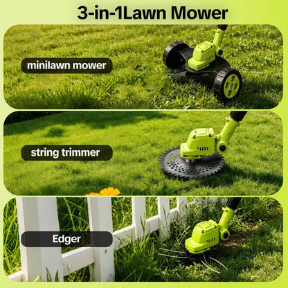 2026 Hot Sale 21V Cordless 3-in-1 Grass Trimmer, Edger & Mini Mower