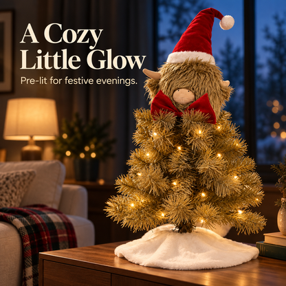 🎄🐮✨ Highland Cow Christmas Tree Decoration 🎅❤️🌟 Cozy Rustic Holiday Tabletop Decor with Santa Hat & Red Bow 🎁❄️🏡