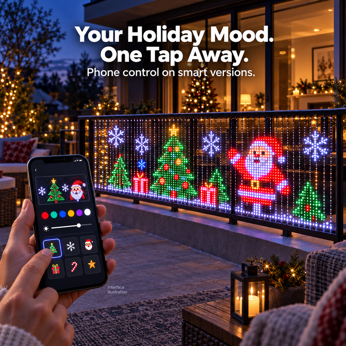 🎄 Turn Your Balcony Into a Christmas Show – Animated LED Pixel Curtain Lights🎅