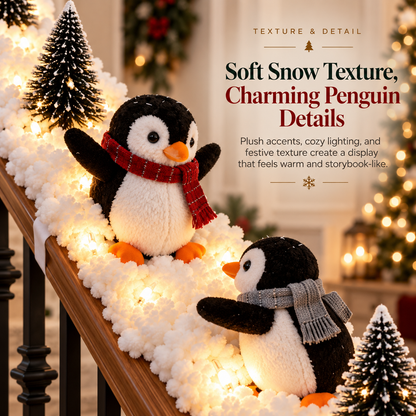 🐧 Lighted Penguin Christmas Stair Decor – 5-Piece Snowy Railing Display