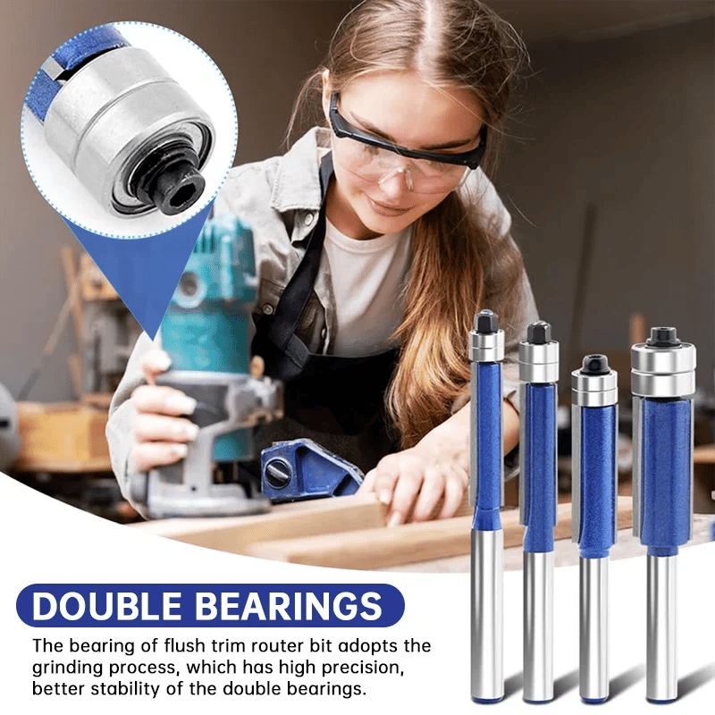 🔩Professional 4-Piece Double Bearing Flush Trim Router Bit Set