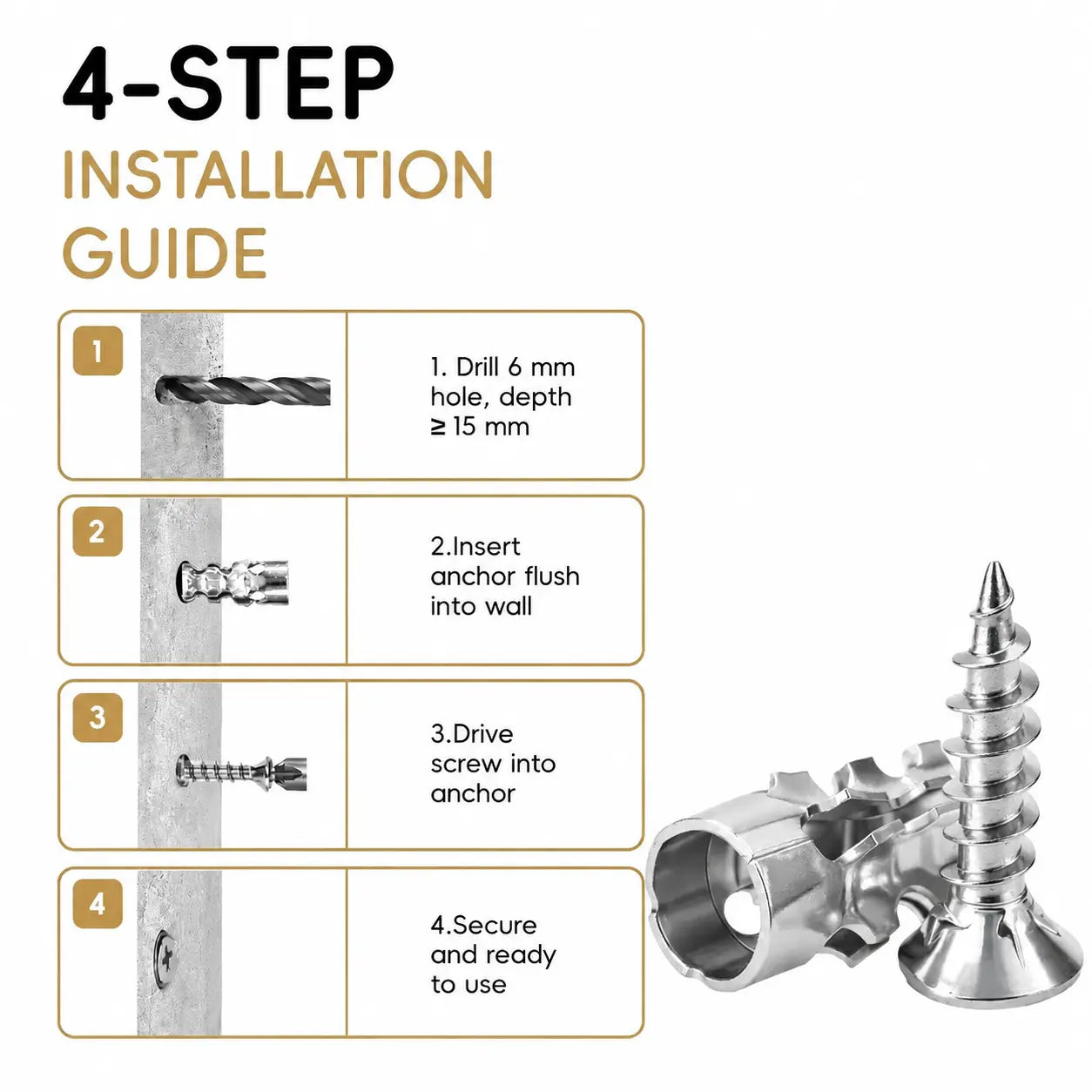 6x14mm Door Hinge Repair Screws & Wall Anchors Pack