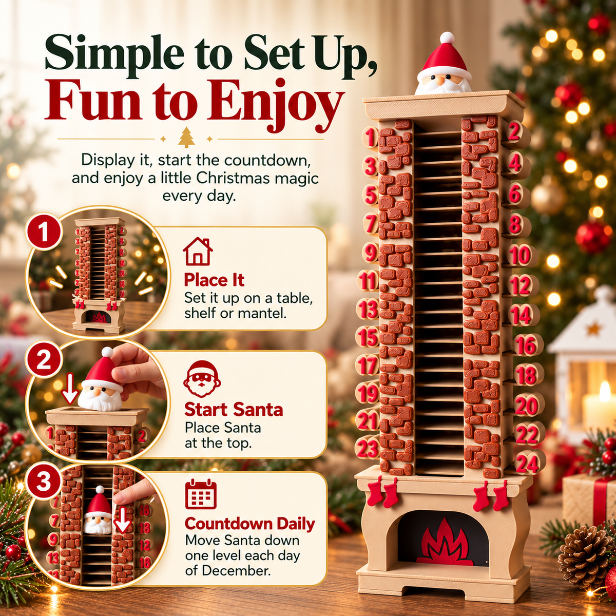 🎅Santa Chimney Christmas Countdown Calendar – 24-Day Holiday Advent Decoration🏠
