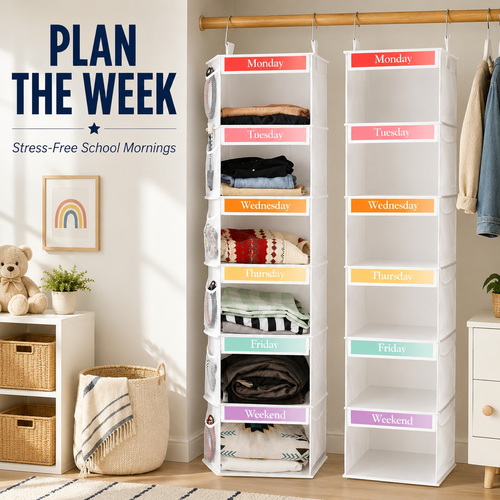 6 Shelf Weekly Clothes Organizer for Kids with Side Pocket