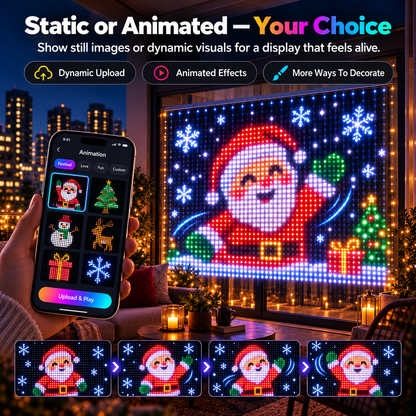 🎄📱Smart LED Curtain Lights – Upload Your Own Pictures & Animations ✨