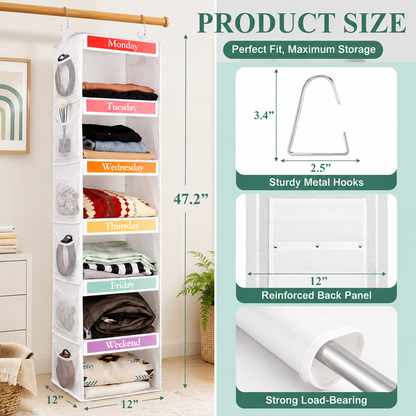 6 Shelf Weekly Clothes Organizer for Kids with Side Pocket