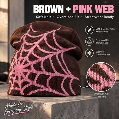 Oversized Spiderweb Knit Beanie – Bold Contrast Streetwear Winter Hat