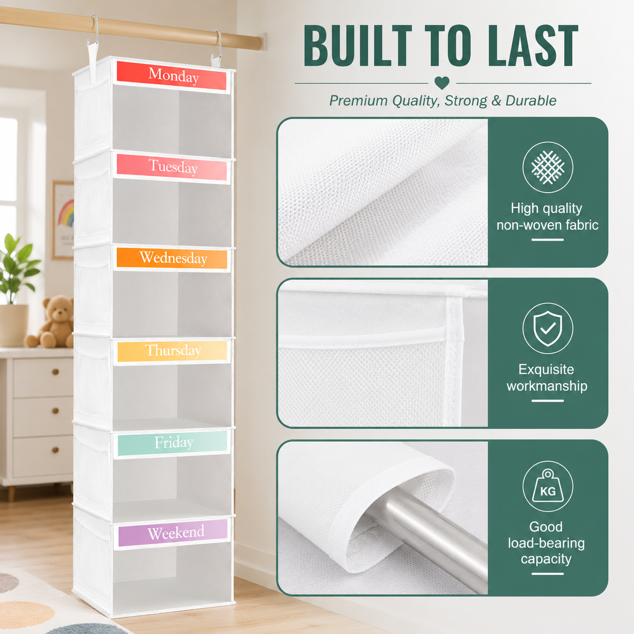 6 Shelf Weekly Clothes Organizer for Kids with Side Pocket