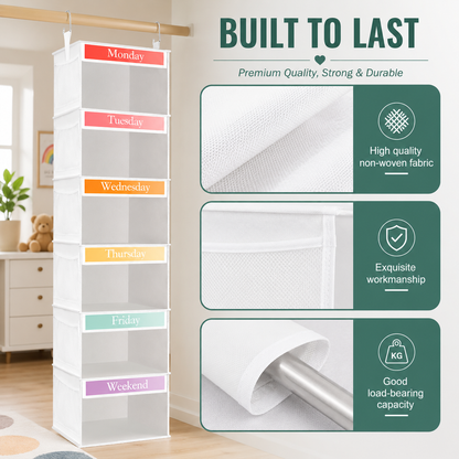 6 Shelf Weekly Clothes Organizer for Kids with Side Pocket