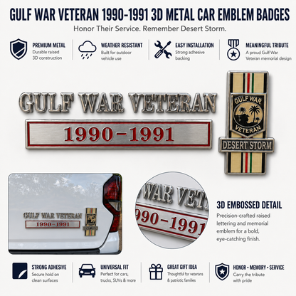 🇺🇸 Gulf War Veteran 1990–1991 Desert Storm Car Emblem Metal Badge