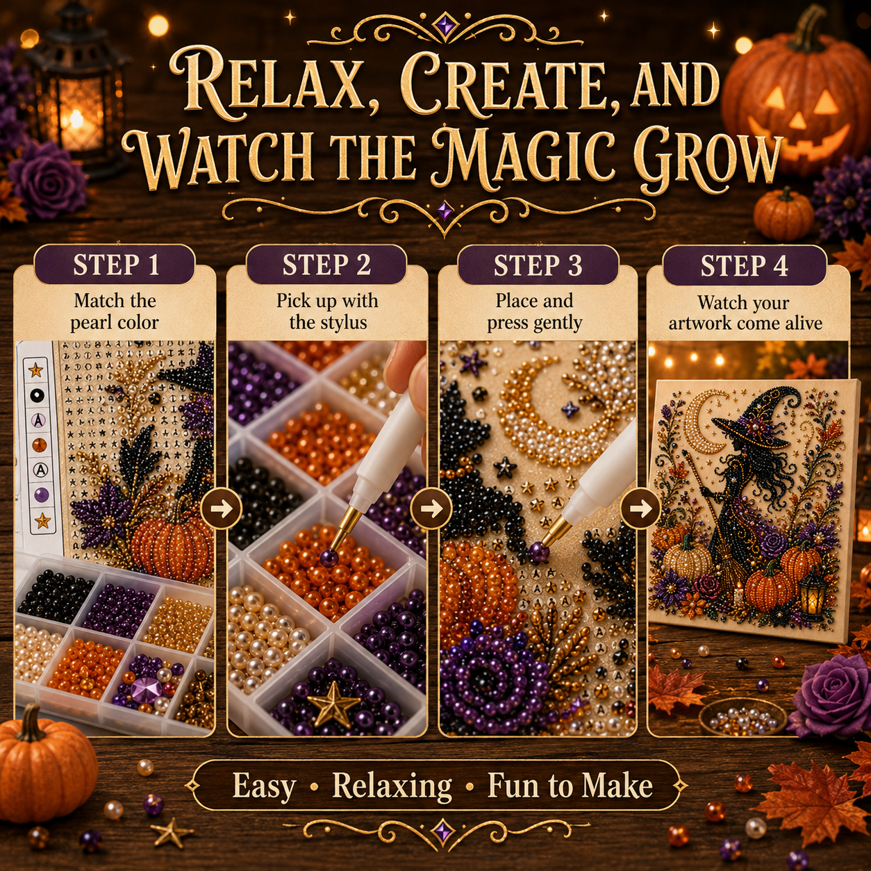 👻✨ Halloween Pearl Art DIY Kit – 3D Spooky Fall Craft & Home Decor