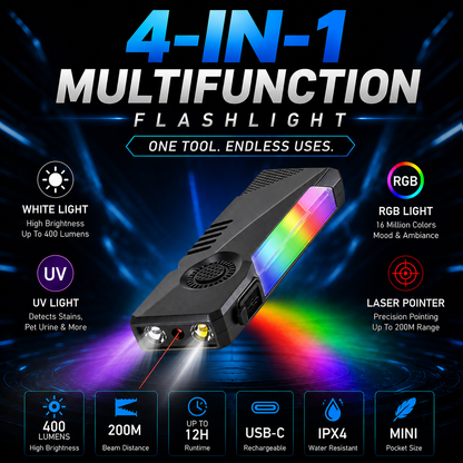 Magnetic Keychain Flashlight 400LM RGB UV Laser Rechargeable EDC Pocket Light