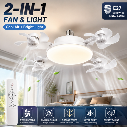 💡🌀2026 New E27 Socket Ceiling Fan Light - 2-in-1 Silent LED Fan with Remote Control, Energy-Saving Cooling & Lighting Combo for Home Bedroom