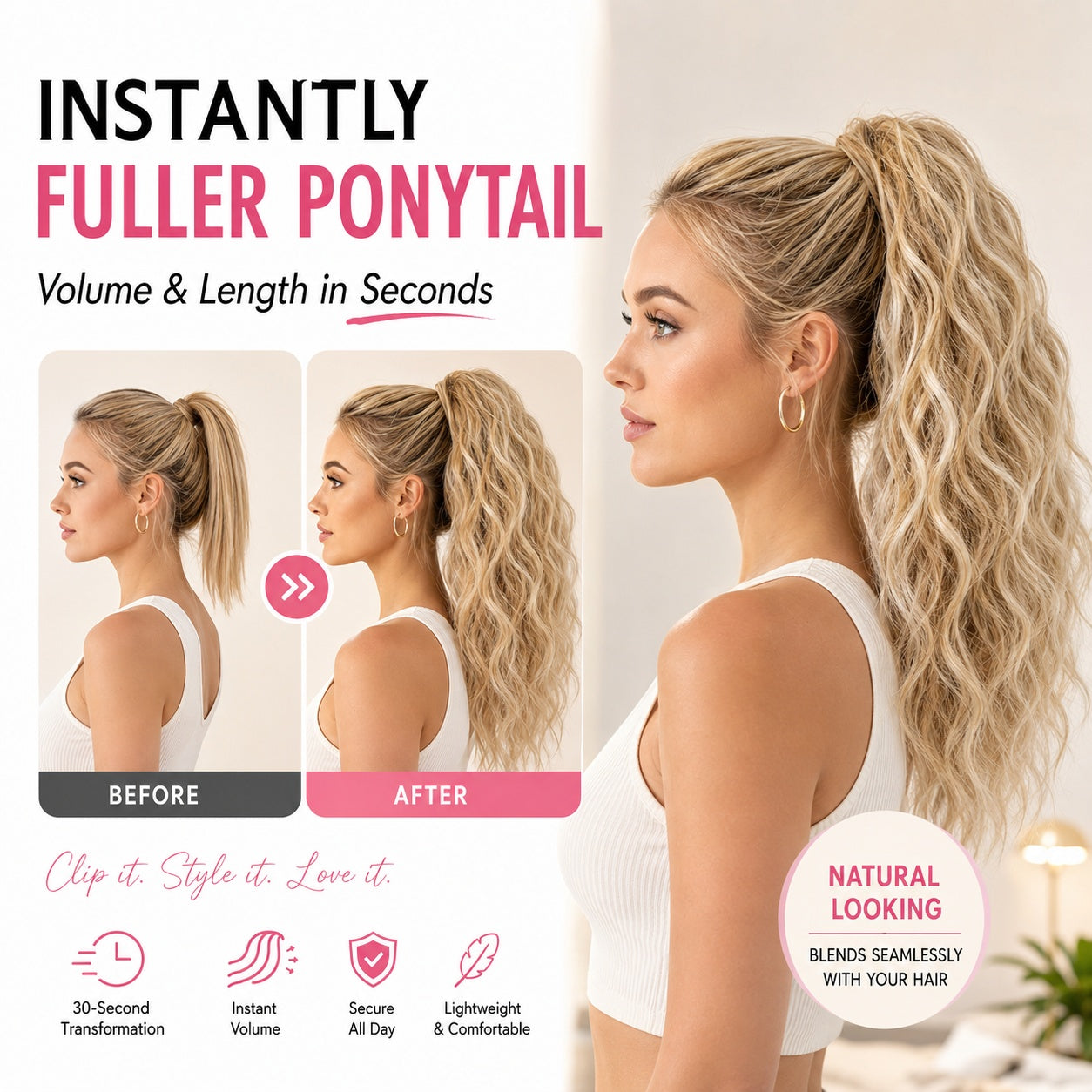 Instant Glam Curly Claw Clip Ponytail Extension|Add Gorgeous Volume & Length In Seconds