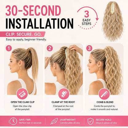 Instant Glam Curly Claw Clip Ponytail Extension|Add Gorgeous Volume & Length In Seconds