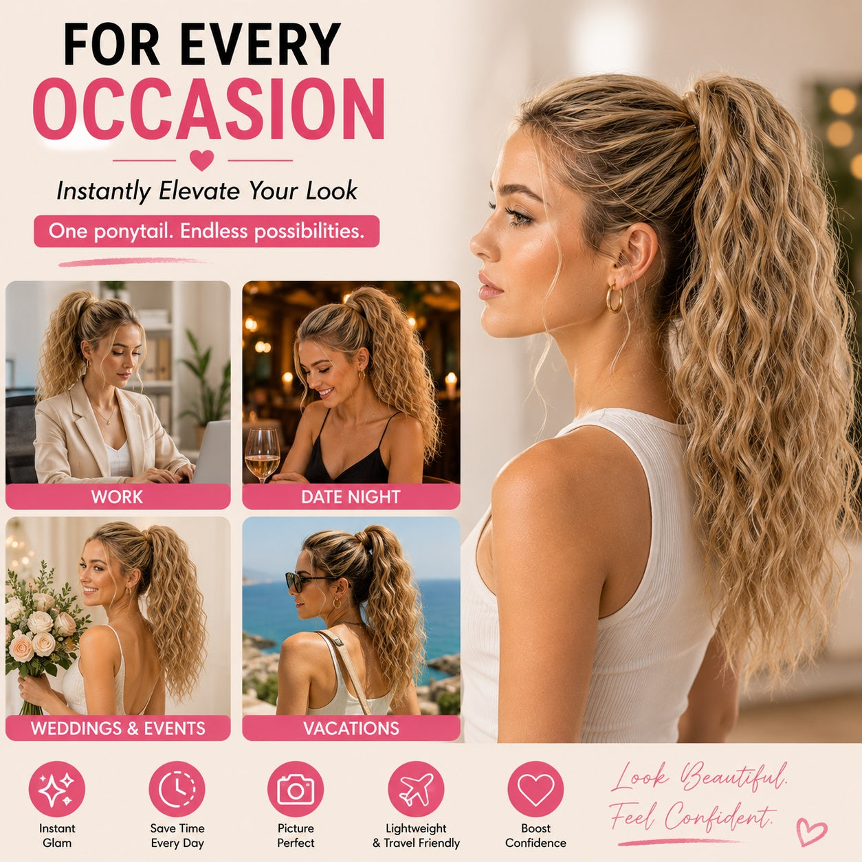 Instant Glam Curly Claw Clip Ponytail Extension|Add Gorgeous Volume & Length In Seconds