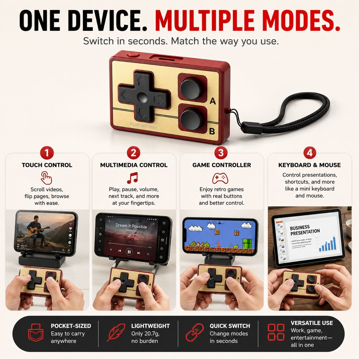 Mini Bluetooth Controller for Gaming, Media & Productivity|Control More. Carry Less.