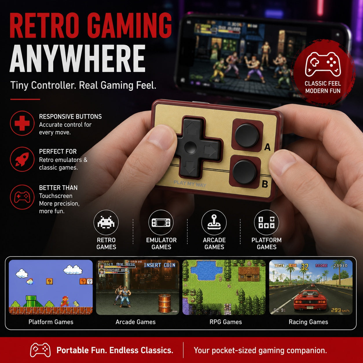 Mini Bluetooth Controller for Gaming, Media & Productivity|Control More. Carry Less.