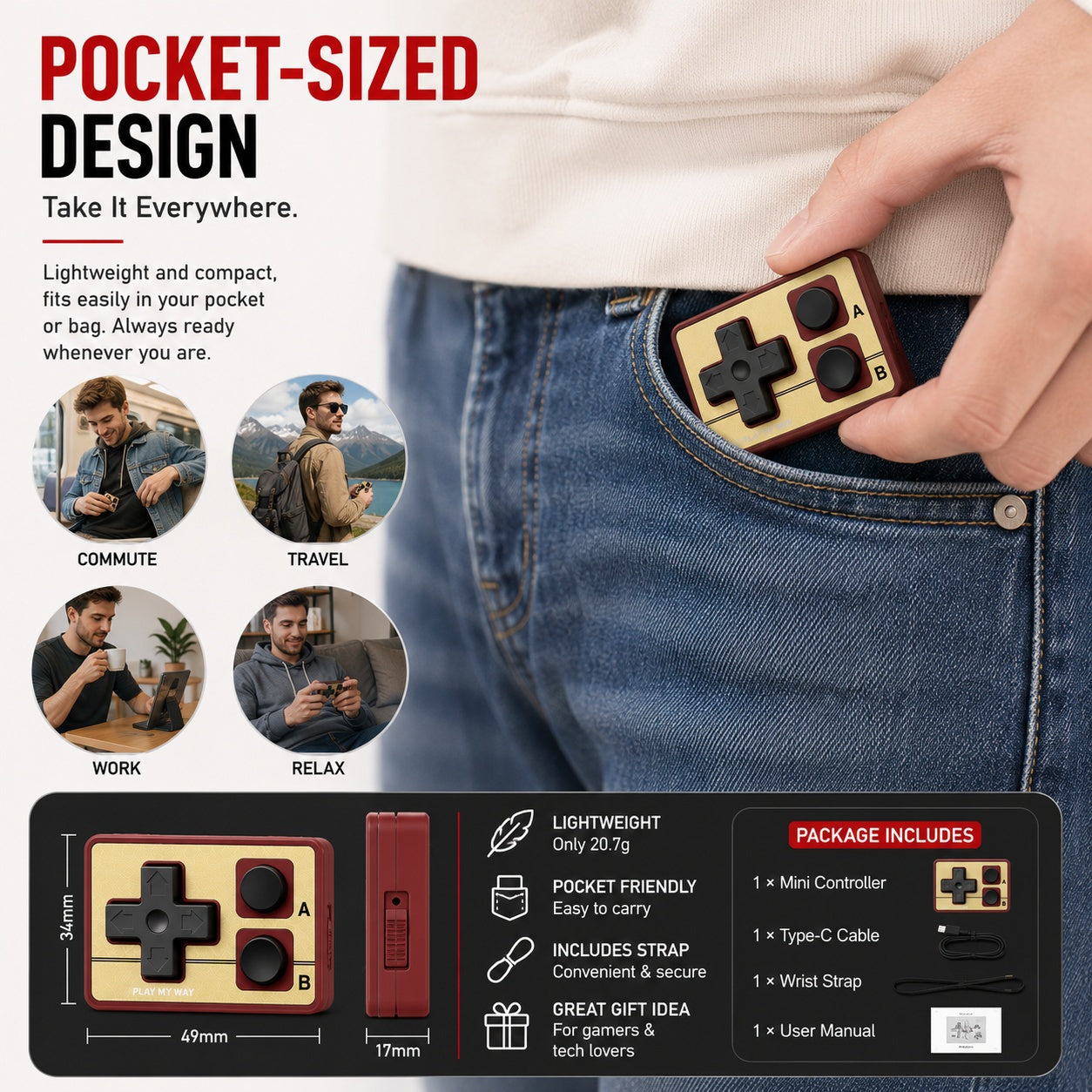 Mini Bluetooth Controller for Gaming, Media & Productivity|Control More. Carry Less.