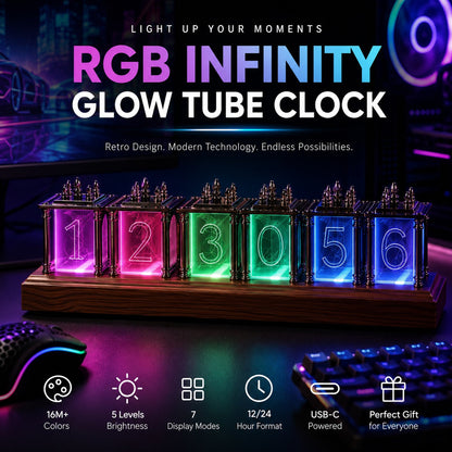 RGB Infinity Glow Tube Clock-A Retro-Futuristic Desk Clock That Brings Your Setup to Life.