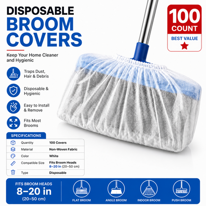 🔥Disposable Broom Dust Covers, Non-Woven Dust Catcher Covers for Most Standard Brooms, Traps Dust, Hair & Debris