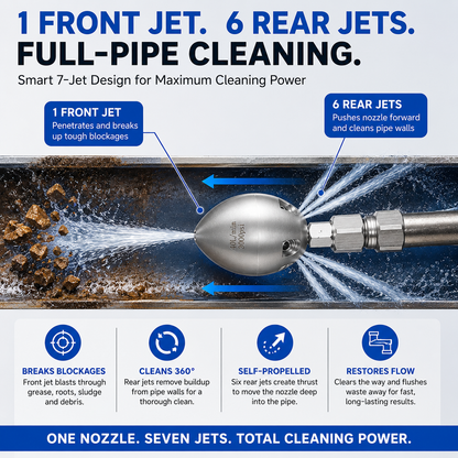 3/8” NPT Sewer Jetter Nozzle for Pressure Washer