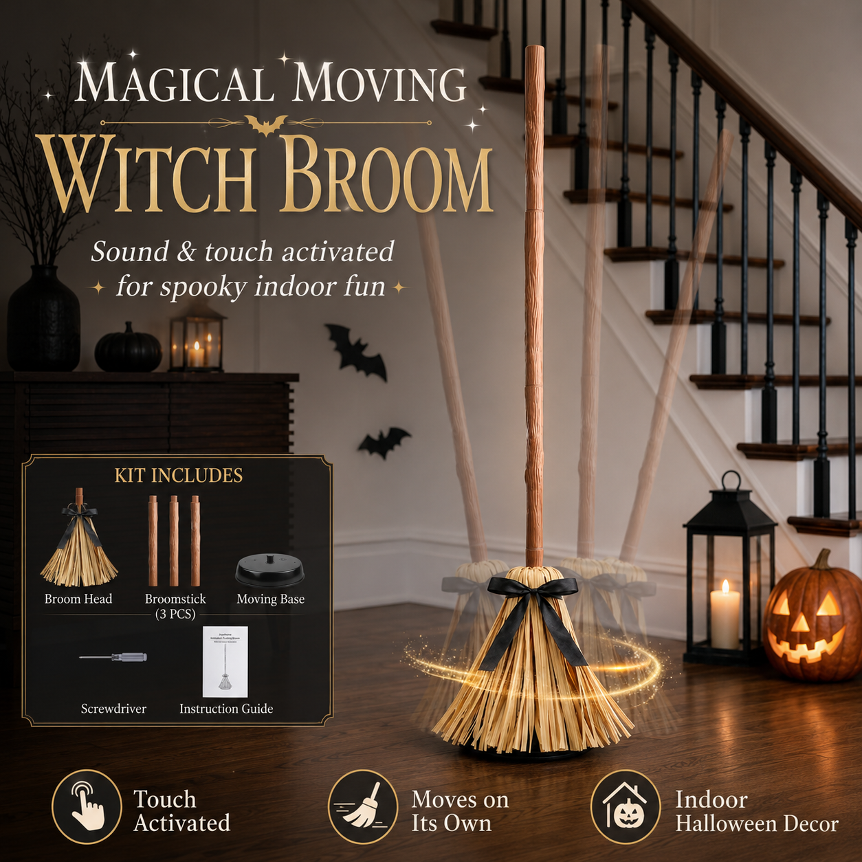 🔥Dancing Witch Broom Touch Activated Halloween Decorations🔥