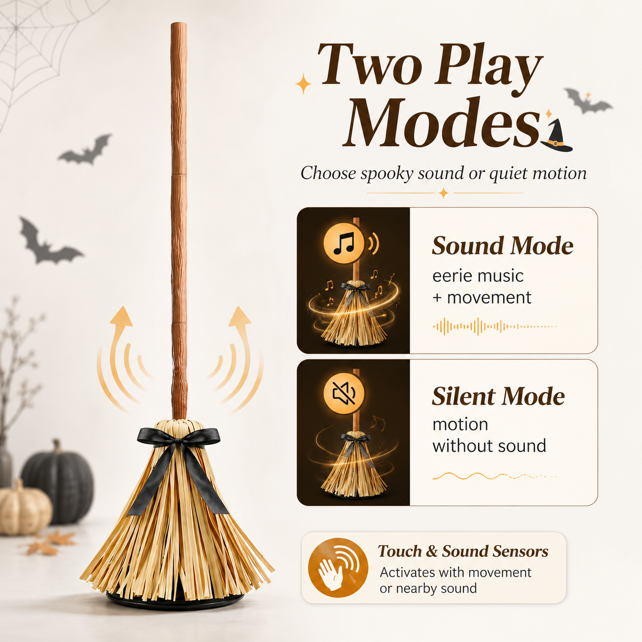 🔥Dancing Witch Broom Touch Activated Halloween Decorations🔥