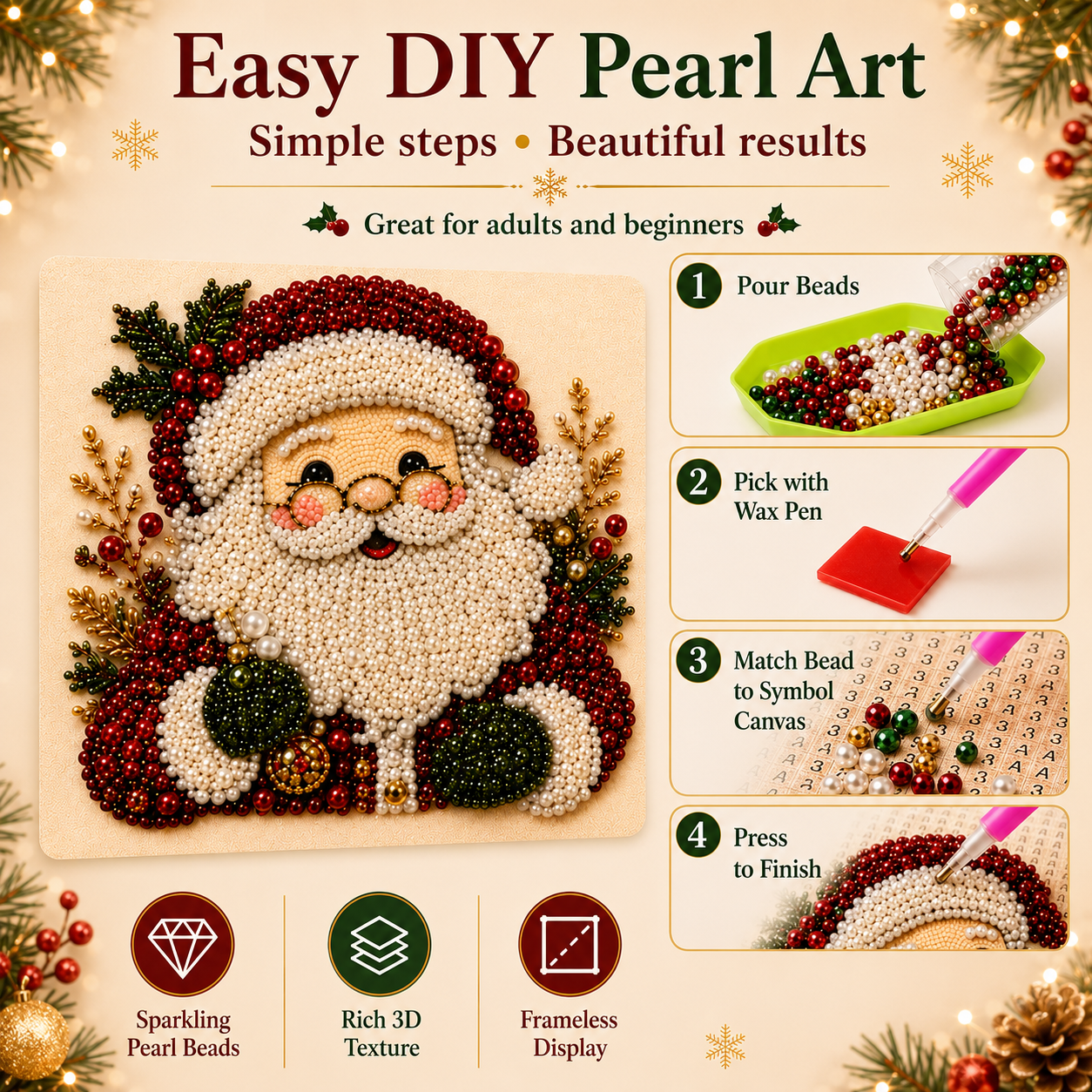 ✨ 3D Pearl Diamond Painting – Christmas Wreath & Stocking DIY 🎄