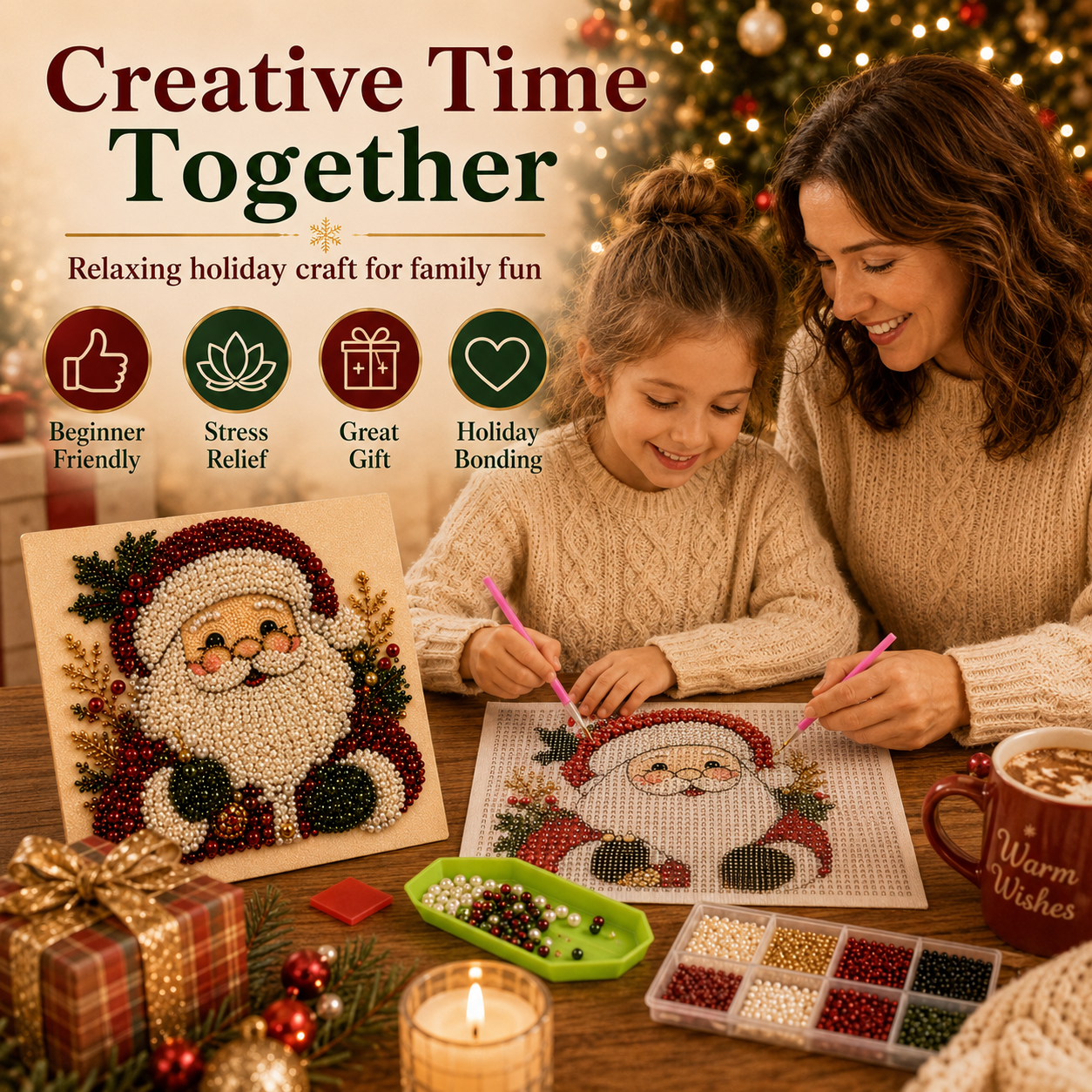 ✨ 3D Pearl Diamond Painting – Christmas Wreath & Stocking DIY 🎄