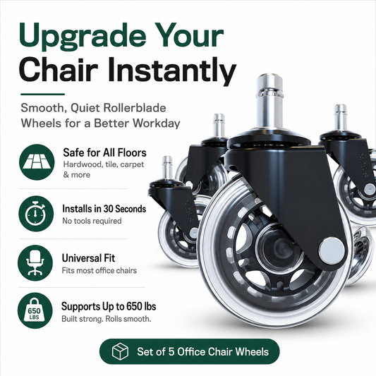 🛼 Premium Inline-Style Office Chair Wheels – Universal Fit • Easy Install