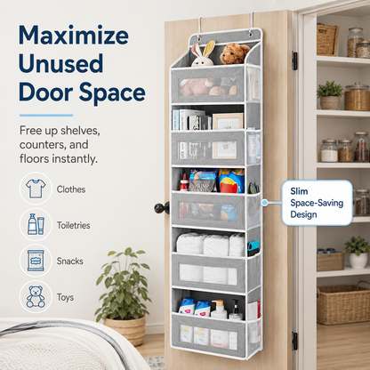 🚪 5-Tier Over Door Organizer – 5 Large Mesh Pockets, Anti-Tilt, 44 lb Capacity, Space Saver for Home