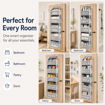 🚪 5-Tier Over Door Organizer – 5 Large Mesh Pockets, Anti-Tilt, 44 lb Capacity, Space Saver for Home