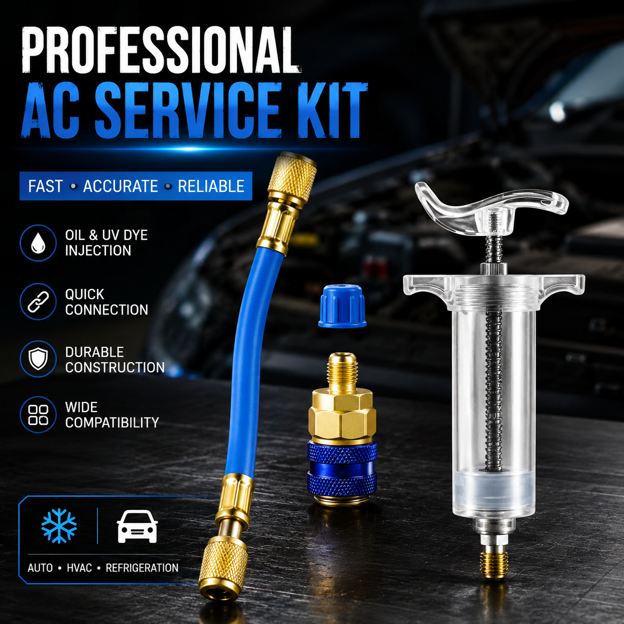 Fast • Clean • Accurate Injection-AC Oil & UV Dye Injector Kit