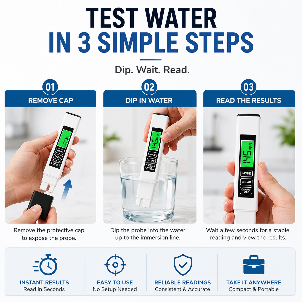 4-in-1 Digital TDS Water Tester – Portable EC & Temperature Meter