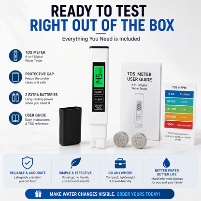 4-in-1 Digital TDS Water Tester – Portable EC & Temperature Meter