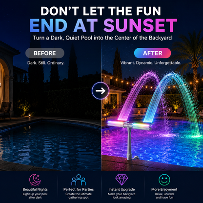 Solar Pool Fountain with RGB Lights – Dual Spray Remote-Controlled Fountain
