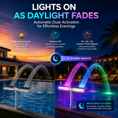 Solar Pool Fountain with RGB Lights – Dual Spray Remote-Controlled Fountain